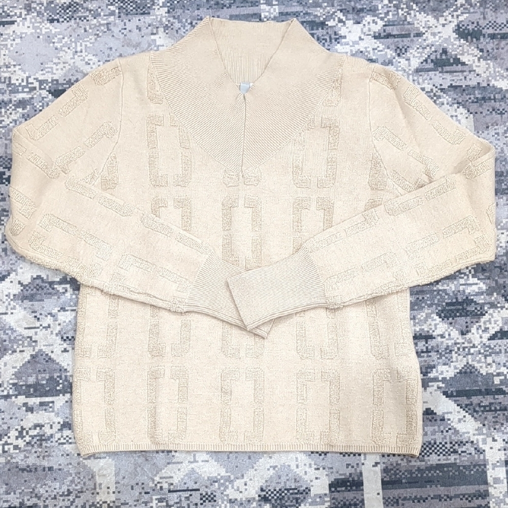 V Neck XS Ginger Cream Knit Sweater - Picture 2 of 2